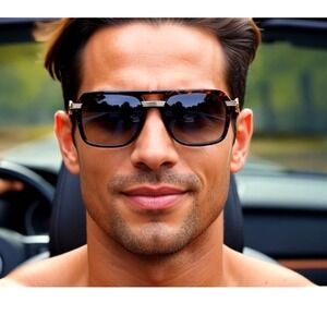 Tortoise Square Frame Sunglasses with Gold‎ Oversized Rectangular Classy Stylish